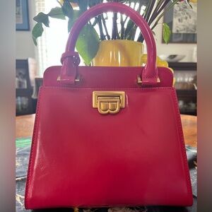 Brandon Blackwood Pink and Gold Satchel with Structured Design